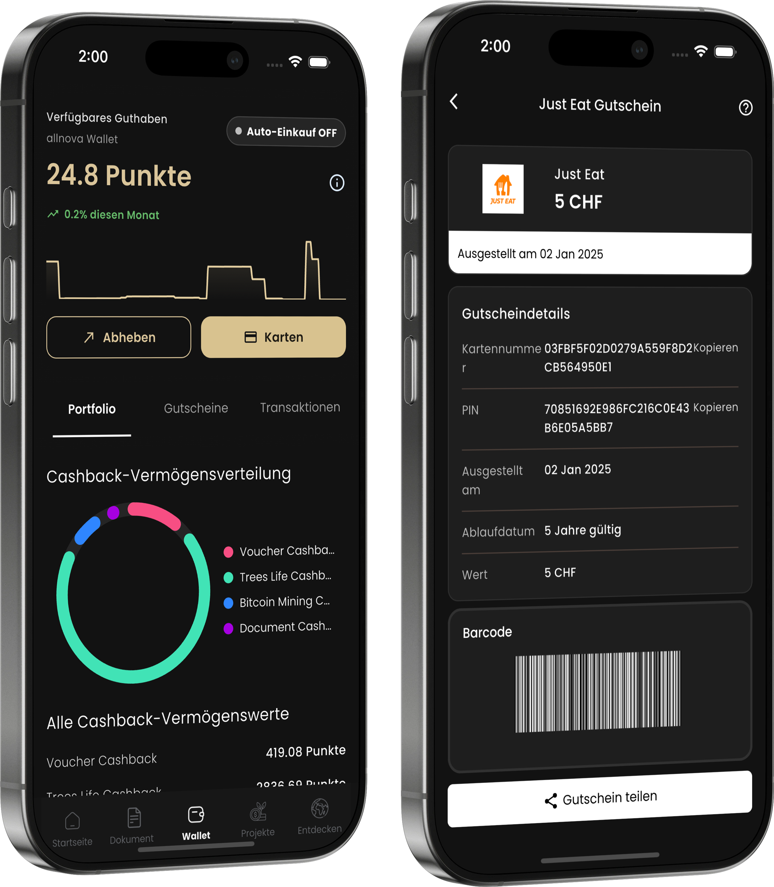 Cashback-Guthaben und Gutschein in der allnova App